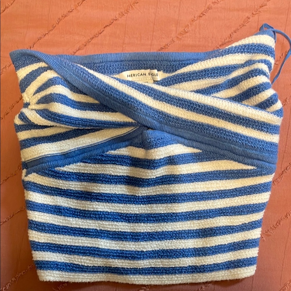 American Eagle Outfitters Blue and White Striped Crop Top